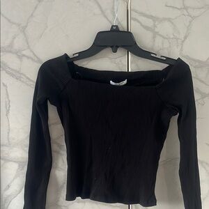 Black Ribbed Long Sleeve Top